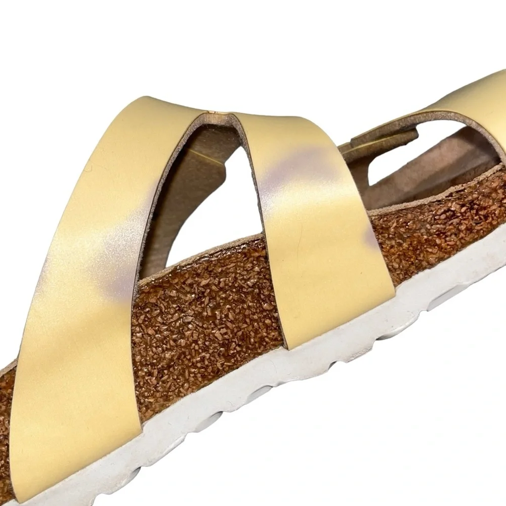 Birkenstock Birki’s Franca Popcorn Yellow Nubuck Leather Sandals size 8 narrow
